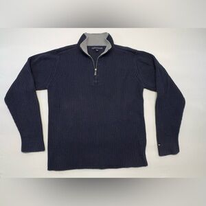 Tommy Hilfiger Navy Blue Chunky Ribbed Quarter-Zip Sweater - Size Medium